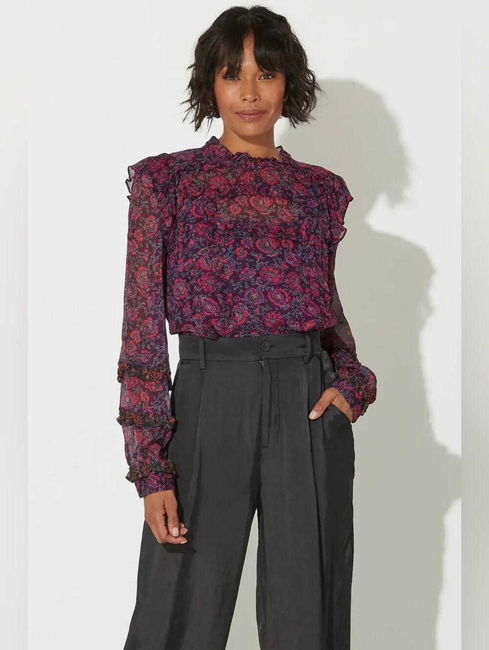 Cleobella Fiorella Blouse - BORDEAUX Floral, Size Large